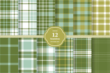 Military Green, White, Pale Teal and Khaki seamless pattern set of 12