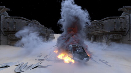 Fototapeta premium 攻撃される基地 3DCGレンダリング