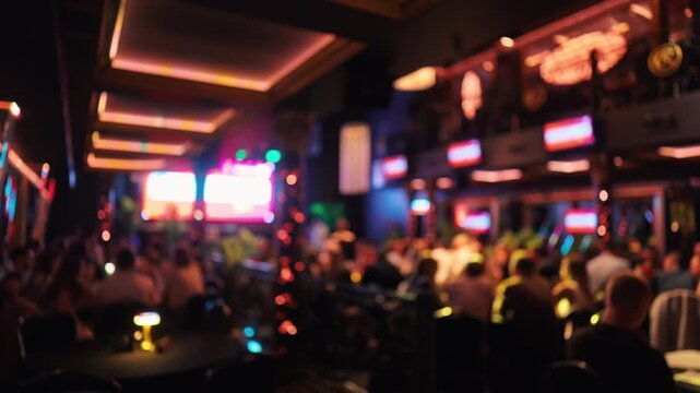 The vibrant nightlife scene in a contemporary bar showcases patrons energetically socializing with each other