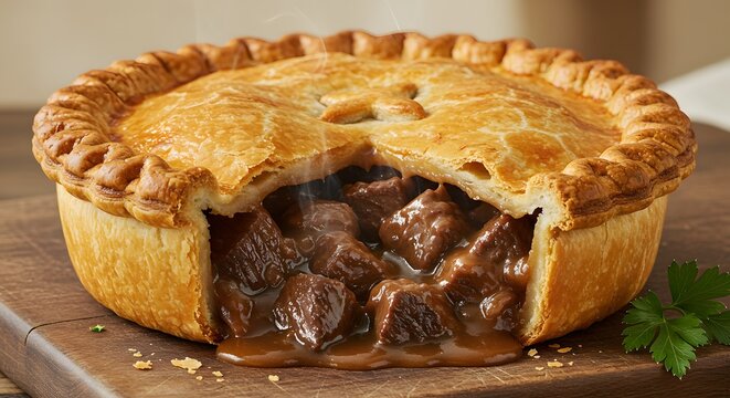 "Receita t&iacute;pica brit&acirc;nica torta de carne e cerveja com massa crocante"
