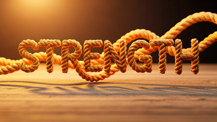 Word "Strength" made of rope in warm natural lighting
