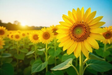 Fototapeta premium Sunflowers Basking in Summer Sunlight A Vibrant Field of Golden Blooms Stretching to the Horizon