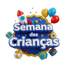 Fototapeta premium Semana das Crianças Selo Festivo Renderizado em 3D