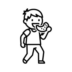 Obraz premium Healthy Boy Enjoying Cookie Icon in Minimalist Style 