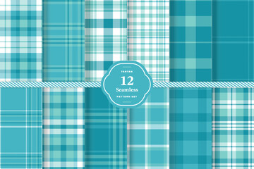 Pale Teal, White and Teal Blue seamless pattern set of 12