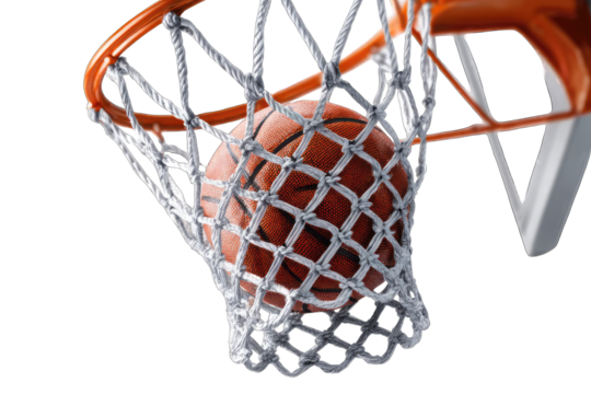 Basketball sinking into hoop