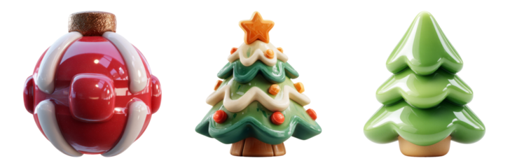 Isolated Christmas Decorations on Transparent Background for Stock