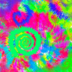 Psychedelic Tie Dye Neon Spiral Background 