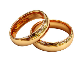 Elegant Golden Wedding Rings Isolated on Transparent Background