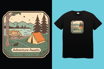 camping illustration desert graphic cactus design landscape badge adventure vintage outdoor
