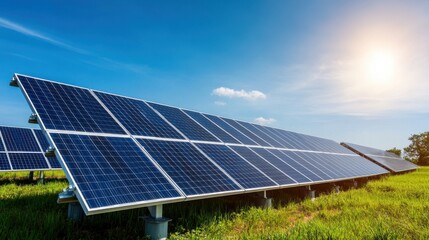 Solar Panels Under Bright Blue Sky Near Green Grass Field