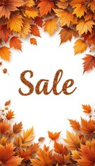 Autumn Sale Leaf Typography on White Background