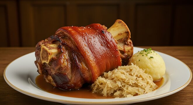"Schweinshaxe tedesco con pelle croccante e salsa ricca"