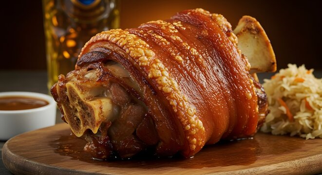 "Piatto tipico bavarese Schweinshaxe con salsa e crauti"