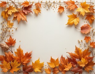 Autumn Leaves Frame on Neutral Background