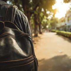 Student Walking with Backpack in School Hallway