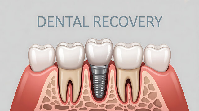 Premolar tooth recovery with single implant. 3D illustration of human teeth and dentures, dental issue, created with generative ai