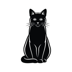 Obraz premium A stylized, black cat sits upright, depicted in a simple, graphic illustration with white outlines.