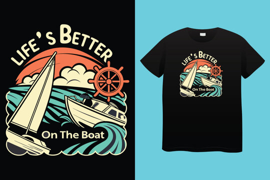 Nautical sailing club t-shirt vector print. Vessel stockless anchor with rope in shackle ring illustration and typography. Sailing club member, sailor or seafarer clothing print design mockup