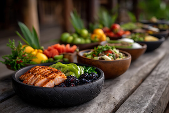 nauruan cuisine, nauruan angam day features traditional foods such as tropical fruits and seafood on the table