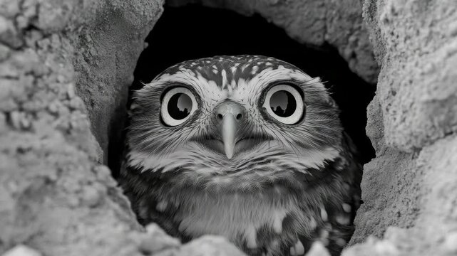 Cute owlet in a nest.
