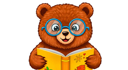 Whimsical Bear Reading Book Cartoon