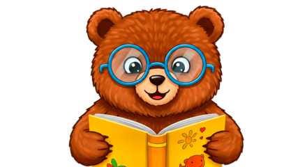 Whimsical Bear Reading Book Cartoon