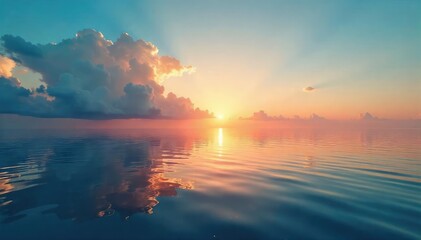 Calm Sea, Peaceful Sky Serenity After the Storm;  A symbolic image representing the end of conflict and the beginning of a new era of peace and stability.