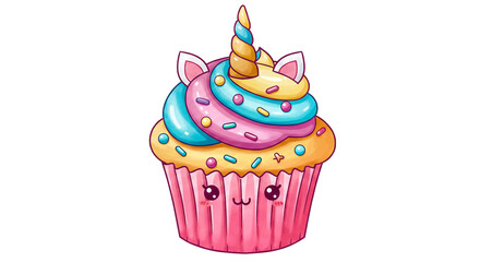 Whimsical Unicorn Cupcake Cartoon
