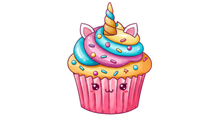 Whimsical Unicorn Cupcake Cartoon