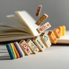 Colorful Dominoes Representing a Chain Reaction of Ideas