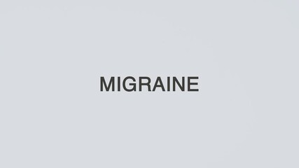 Migraine word diagnosed with a stethoscope held in hand on a white background, illustrating headache assessment, neurological evaluation, medical monitoring, and patient awareness