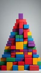 Colorful Building Blocks Stacked High in a Pyramid Shape