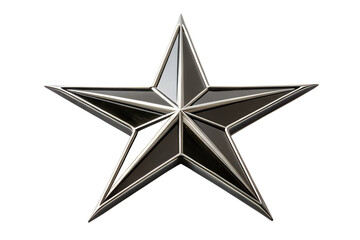 Obraz premium Sleek Chrome Star 3D Metallic Icon on White Background for Design and Awards