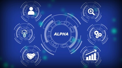 Digital infographic with icons for business growth and technology concepts on blue background image