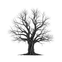 Majestic Winter Oak Tree: A Powerful Monochrome Illustration