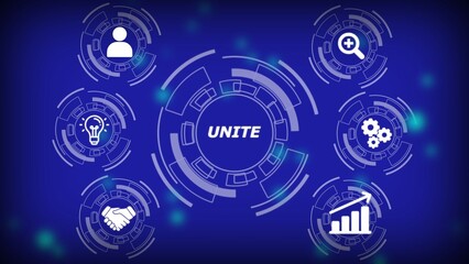 Digital network connection with icons for teamwork growth and ideas technology data