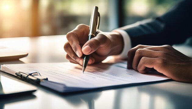 close up of hands filling out paperwork with a pen