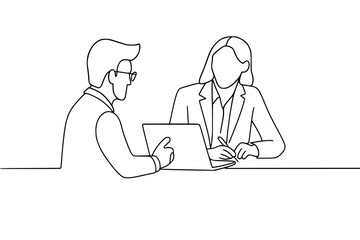 Business Professionals Discussing Work with Laptop
