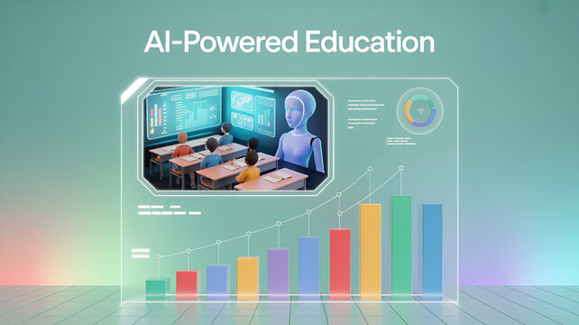 Aipowered education concept with classroom and data charts presentation - Powered by Adobe