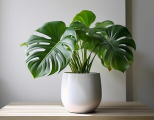 lush monstera plant in white pot home decor green leaves indoor plant