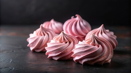Soft pink homemade meringue on a black background, sweet treat, ,  sweet treat,baked goods