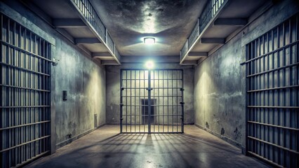 A cell in Crumlin Road Gaol with iron bars and a cold grey wall
