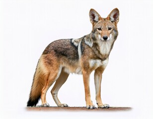 Fototapeta premium a detailed full body image of a coyote standing alert on a transparent white background ideal for clean usage