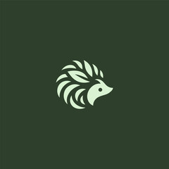 Obraz premium Porcupine forming a leaf silhouette logo in simple minimalist style.