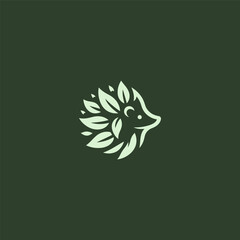 Porcupine forming a leaf silhouette logo in simple minimalist style.
