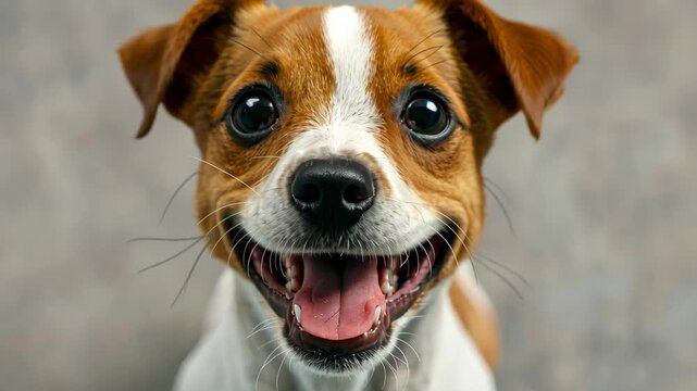 Happy Jack Russell Terrier : An adorable Jack Russell Terrier beams with a wide, genuine smile. This endearing dog radiates joy with a playful expression that tugs at your heartstrings.