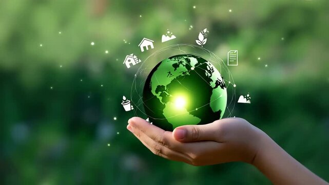 Protect our planet concept with green earth in hand, sustainable future in mind - Powered by Adobe