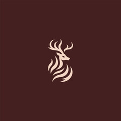 Abstract fire deer logo in strong and elegant minimalist silhouette.