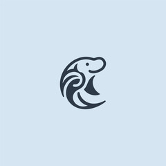 Abstract dugong logo in clean and modern minimalist design.